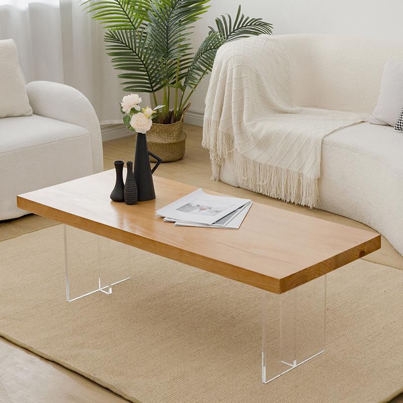 Natural Solid Wood & Acrylic Coffee Cocktail Table - 15.75" H