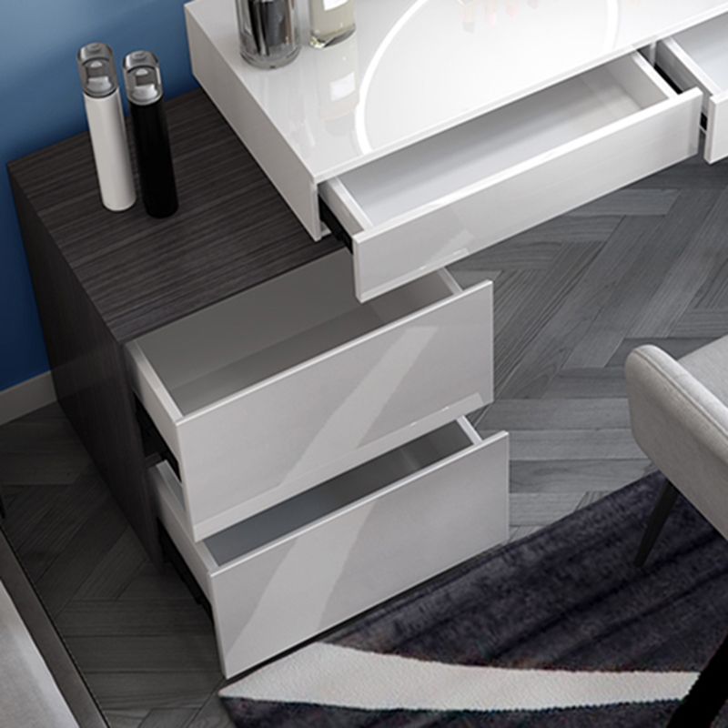 Modern 28.94" H Vanity Dressing Table Set 4 Drawers White Dresser with Stool