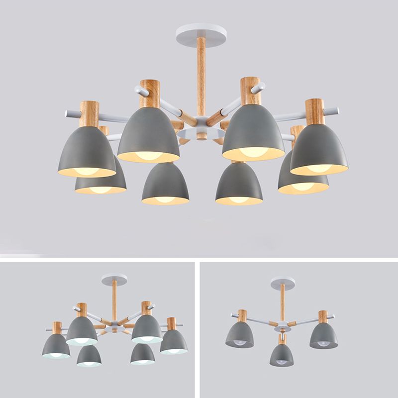 Dome Chandelier Pendant Light Modern Nordic Metal Hanging Hang Fixture with Wood