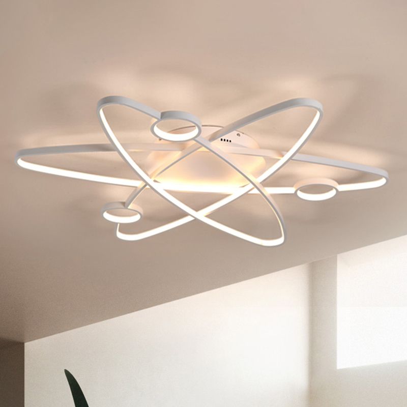 Plafonnier ovale moderne à LED en acrylique blanc/café, luminaire de plafond contemporain en blanc/lumière chaude, 23,5"/31,5"/39" de large