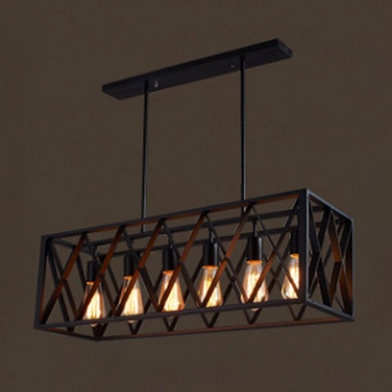 Rectangle Pendant Lighting Industrial Metal Pendant Light Kit in Black
