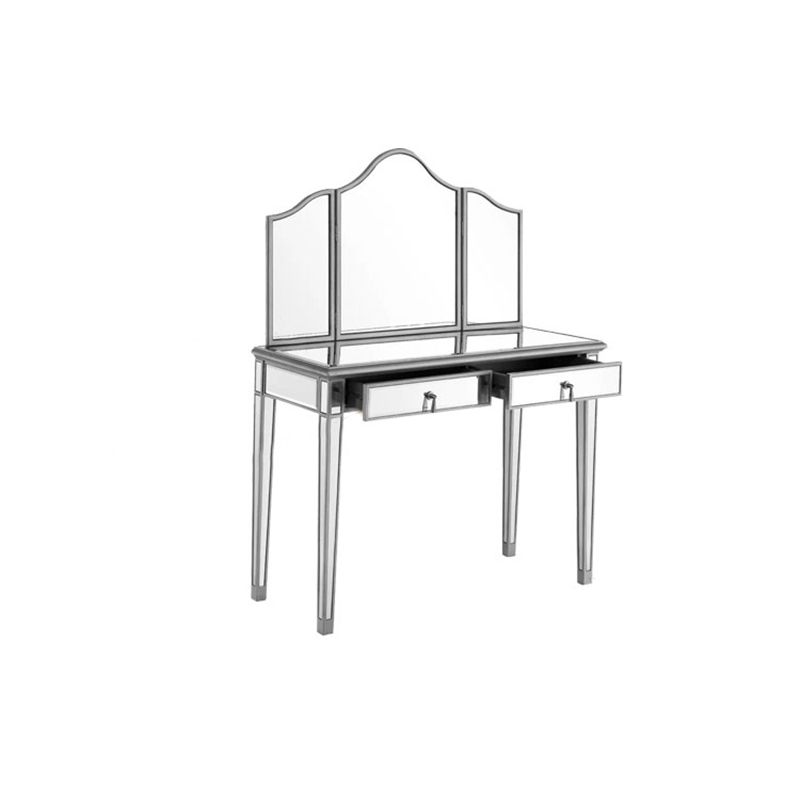 2 Drawers Mirrored Makeup Table and Stool Set Vanity for Women in Silver