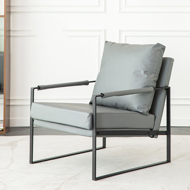 Modern Arm Chair Living Room Pillow Back Square Arms Leather Accent Chair