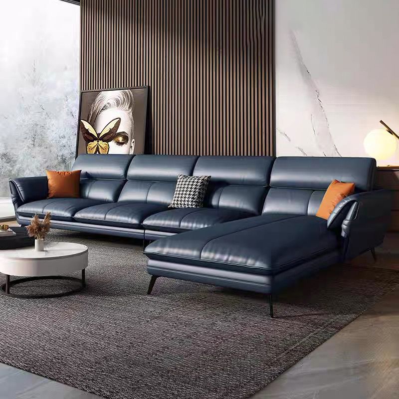 Contemporary Genuine Leather Living Room Pillow Top Arm Seating