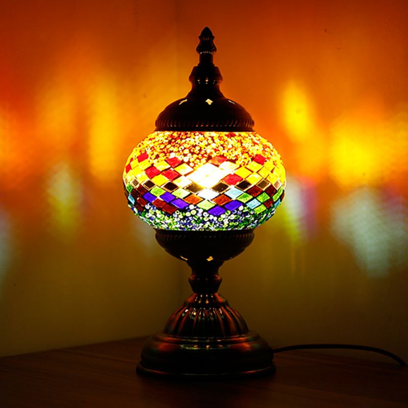 1 Light Night Light Mediterranean Global Orange/Red and Blue Stained Glass Table Lamp for Bedroom
