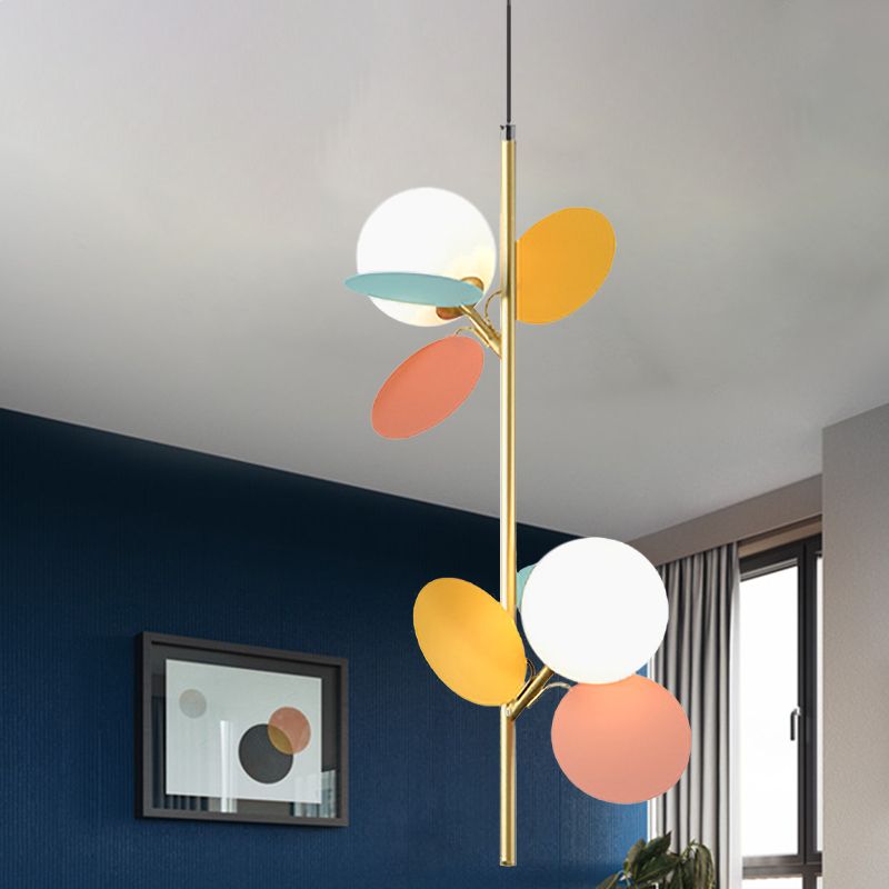2 Heads Restaurant Pendant Chandelier Nordic Grey/White/Red-Yellow-Blue Hanging Lamp with Globe Opal Glass Shade