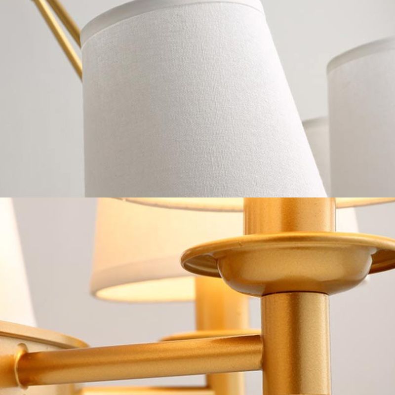Wagon Wheel Light Fixture Traditional Multi-Head Chandelier Pendant Lamp with White Fabric Shade