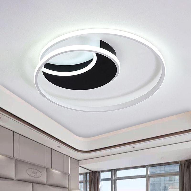 Spiral Flush Ceiling Light Simple Acrylic 16"/19.5"/23.5" Wide LED White/Black Flush Mount Lighting in Warm/White Light