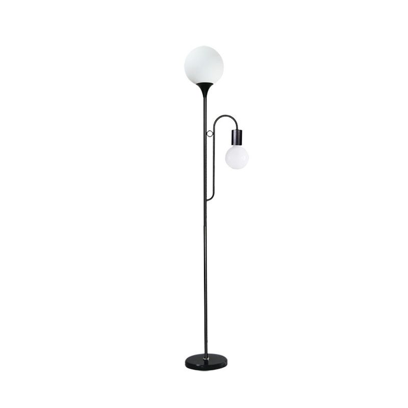Lampada in piedi a sfera minimalista vetro a 2 teste di lettura LETTURA Pavimento con braccio curvo in nero/bianco