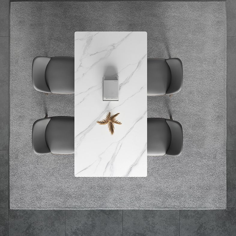 White Stone Top Dining Table Mid-Century Modern Dining Table with 4 Wood Legs