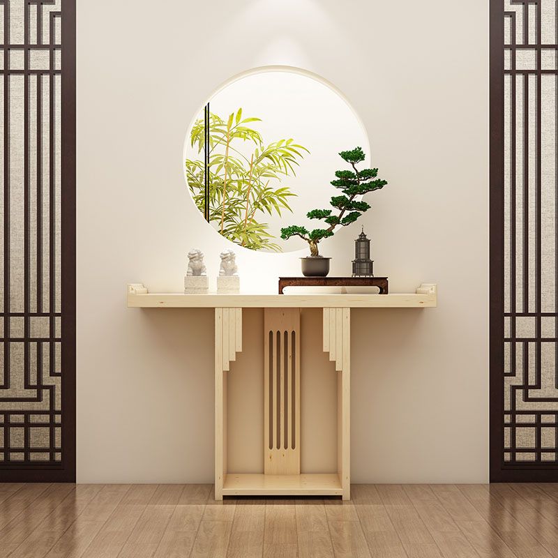 Pine Rectangle Console Table Mid-Century Modern 12" W Accent Table for Hall