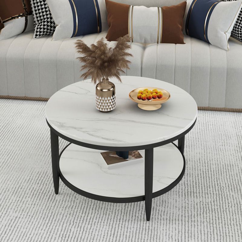 Slate Round Coffee Table Glam 4 Legs Coffee Table with Storage