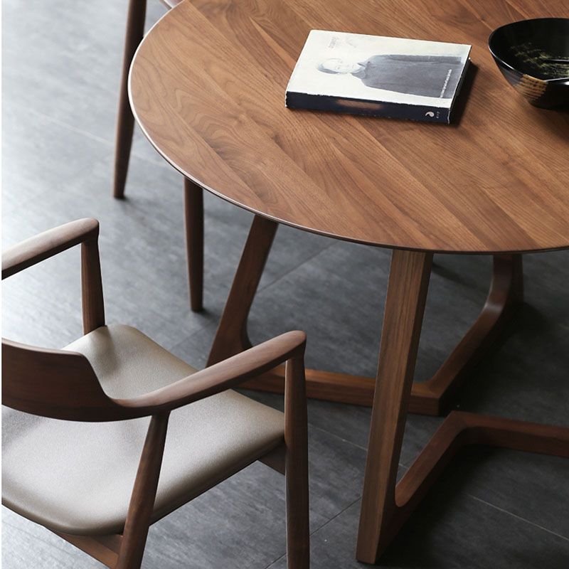 Simple Walnut Ash Dining Table Double Solid Wood Pedestal Home Table