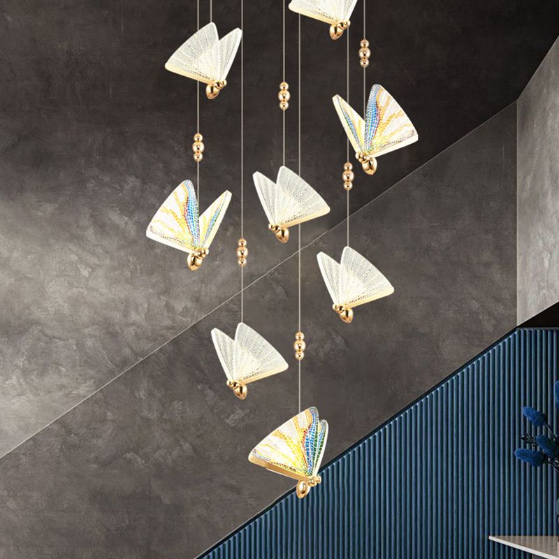 Lampada appesa a LED in oro acrilico nella luce moderna in lega di zinco farfalla a sospensione