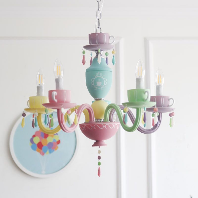 Lustre en macaron multi-tête contemporain luminaires de pendentif en verre métallique pour chambre à coucher pour la chambre à coucher