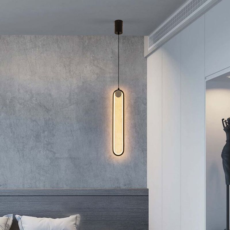 Elliptical Metal Shape Pendant Lamp Modern Minimalist 1 Light LED Hanging Lamp for Living Room