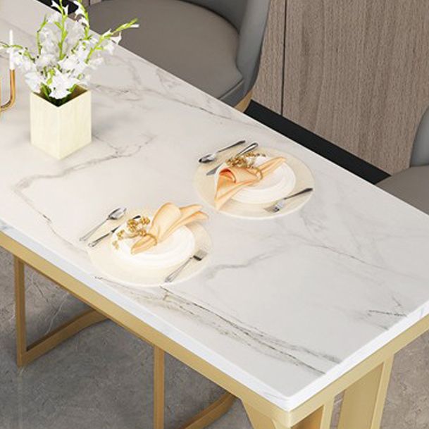 Glam Gold Steel Bar Dining Table with White Faux Marble Top Rectangle Indoor Bistro Table