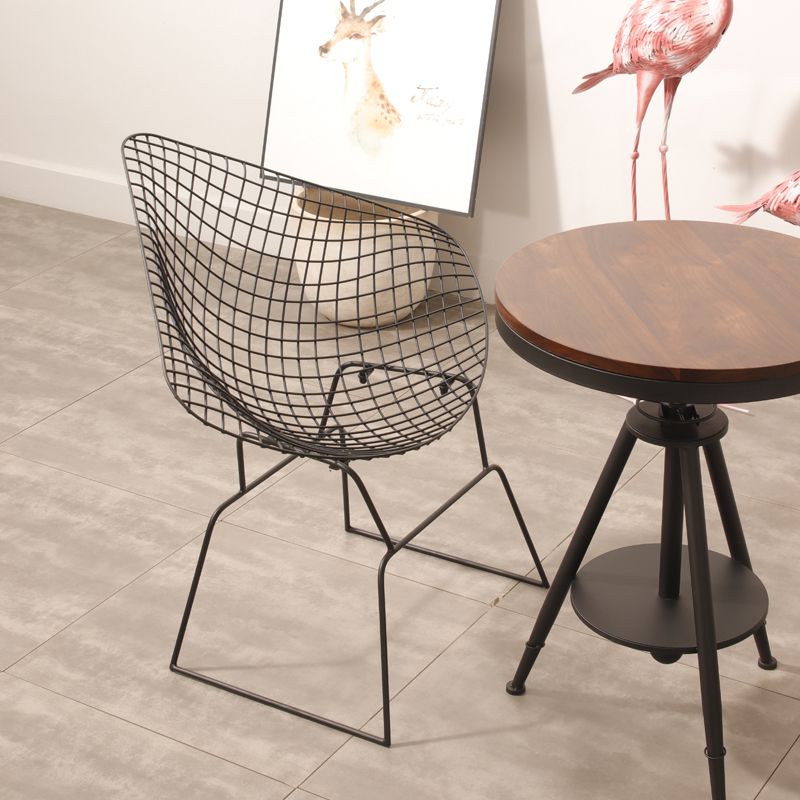 Industrial Black Metal Outdoor Bistro Chair Upholstered Outdoors Dining Chair