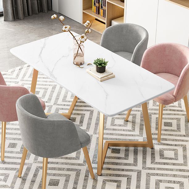 Mesa de comedor de cocina blanca moderna Mesa de comedor de forma rectangular de piedra sinterizada con pedestal doble