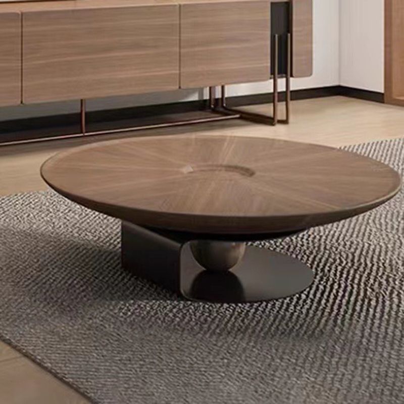 Modern Style Wood Walnut/black Top Stainless Steel Base Round Coffee Table