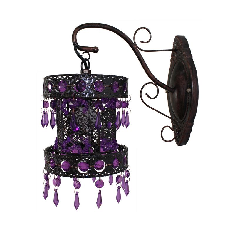 Bohemian Cylinder Wall Sconce Lamp 1 Bulb Metal Wall Mount Light in Rust for Living Room