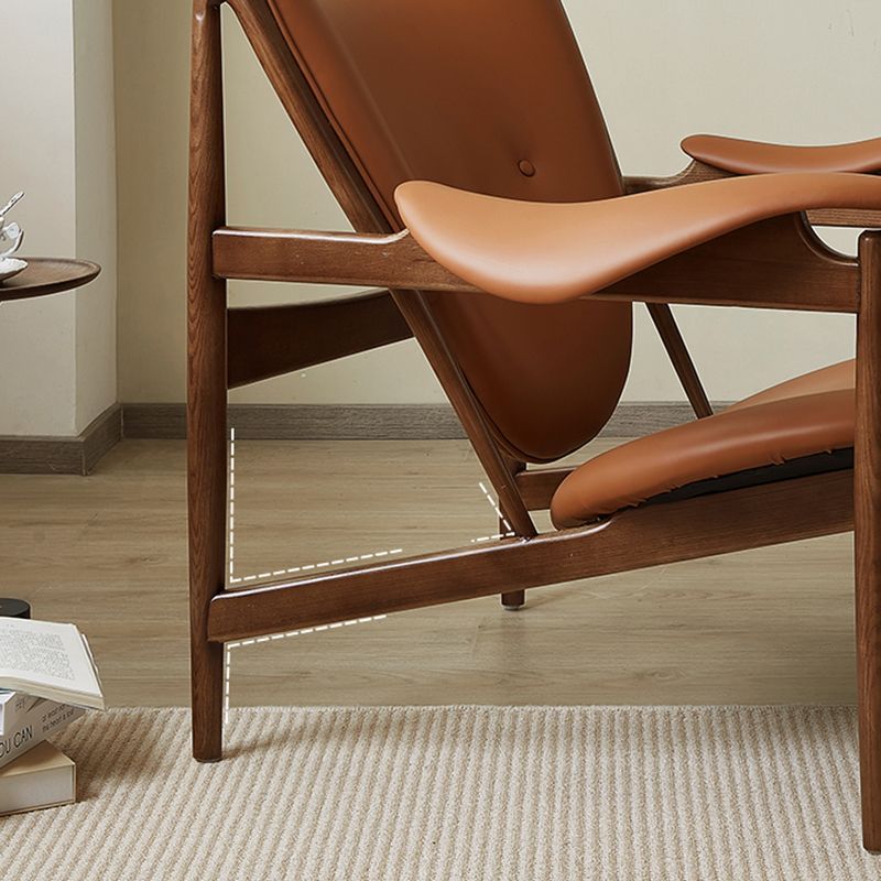 Square Arms Side Chair Genuine Leather Lounge Chair for Living Room