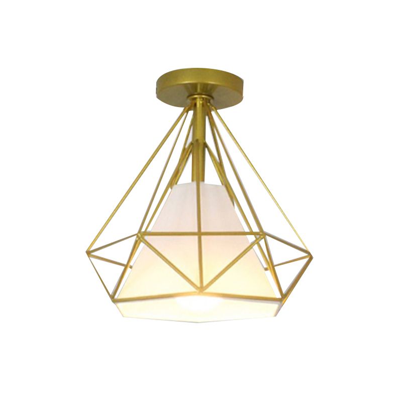 1 - Light Flush Mount Light Geometric Iron and Fabric Ceiling Flush in Black / Gold
