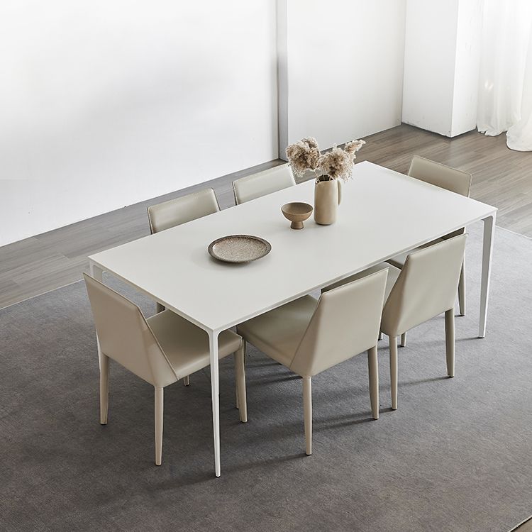 Industrial Rectangle White Dining Table Sintered Stone Standard Dining Table for Kitchen
