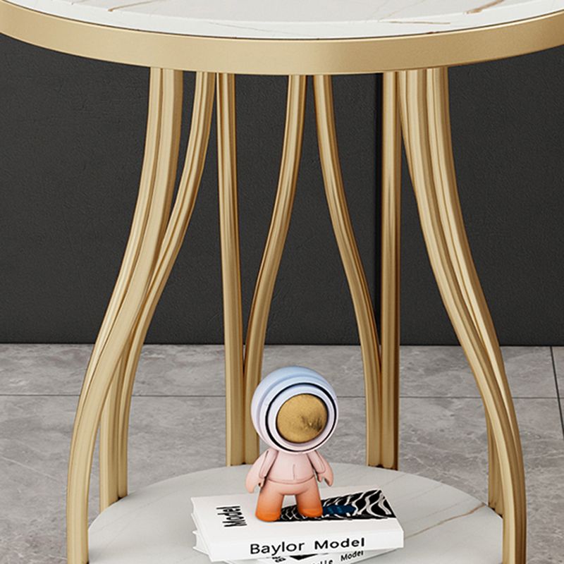 19.7" Wide Metal Frame Side Table with Shelf Round Sofa Side Accent Table