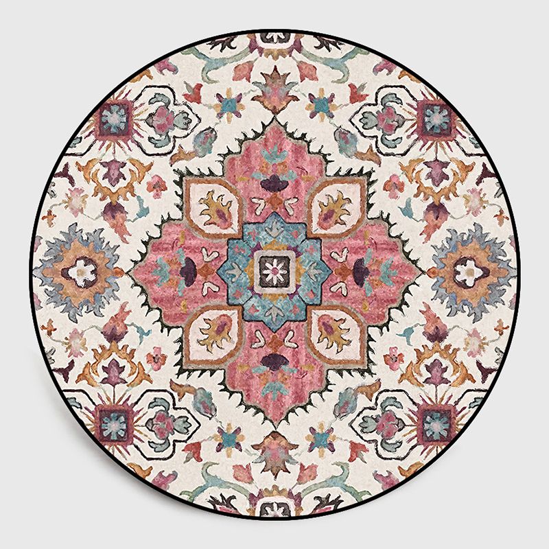 Pink Vintage Carpet Polyester Medallion Carpet Washable Carpet for Living Room