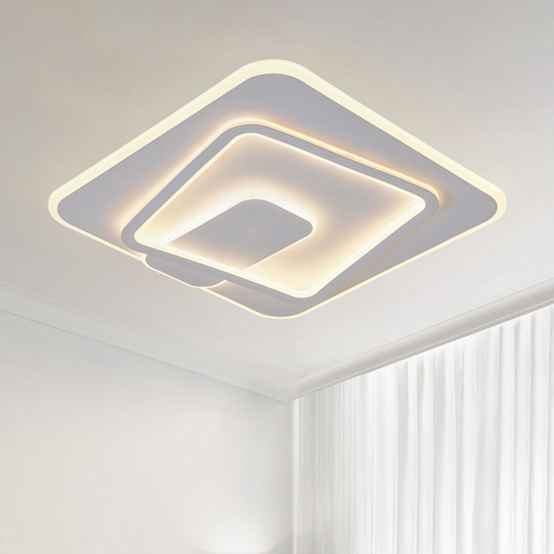 LED Schlafzimmer Flush Mount Lampe Minimalismus Weiß Deckenleuchte mit quadratischem Acryl Schatten im warmen/weißen Licht