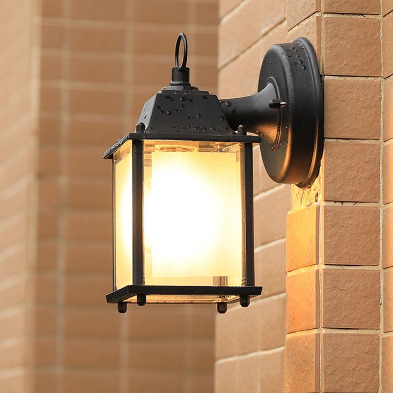 Black Rectangular Wall Lighting Classic Glass Single-Bulb Outdoor Wall Sconce Lamp