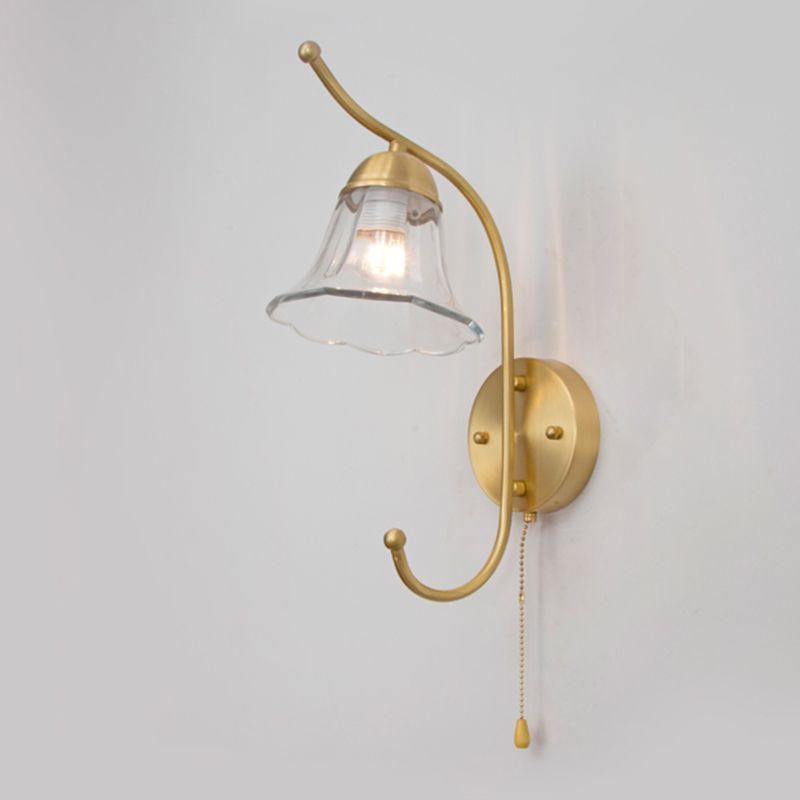 Metal Modern Wall Sconce Flower Shape Wall Light with Glass Shade for Bedroom in Gold