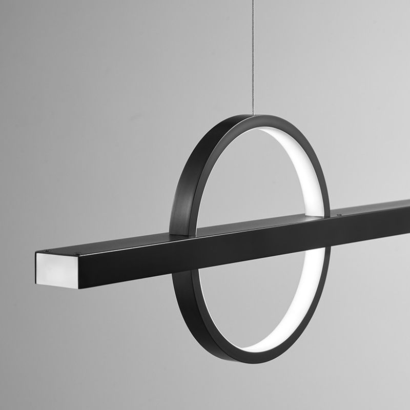 Linear Hanging Island Lights Modern Metal Chandelier Light in Black for Dining Room