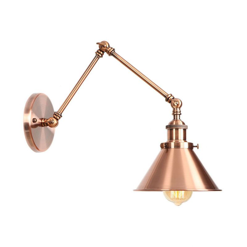 6 "/ 8" L 2-Joint Bran Swing Iron Mur Mur industriel 1 Bulbe Studio Tâche lampe murale avec nuance de cône en bronze / cuivre
