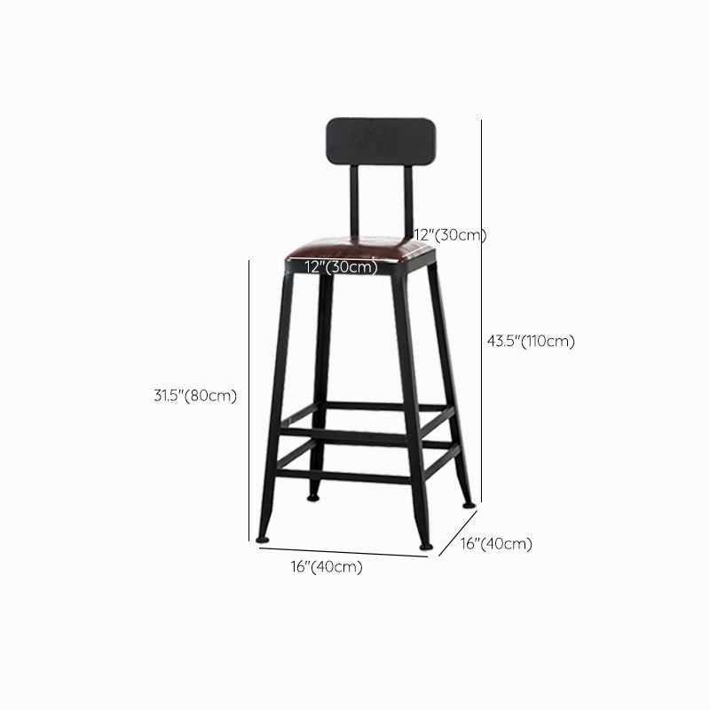 Industrial Black Counter Stool with Square Seat Metal Barstool for Bar