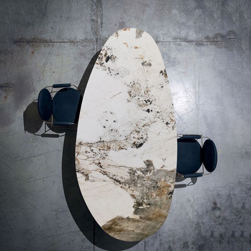 Oval Traditional Luxury Stone Table Standard Height Dining Table