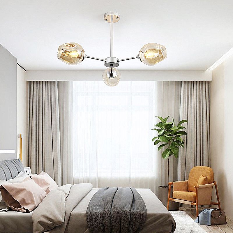 Contemporary Style 3-Light Sliver/Black Ceiling Light Sputnik Sphere Chandelier