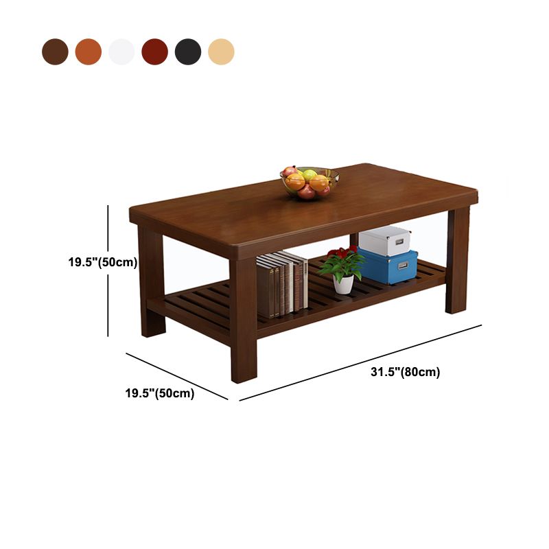 Rectangular Solid Wood Base with 4 Legs Nordic Style Coffee Table with Storage Rack
