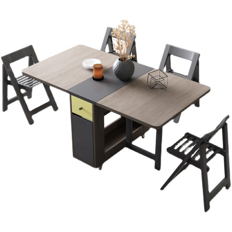 Foldable Artificial Wooden Top Table Rectangle Extendable Table with Storage Trestle Base