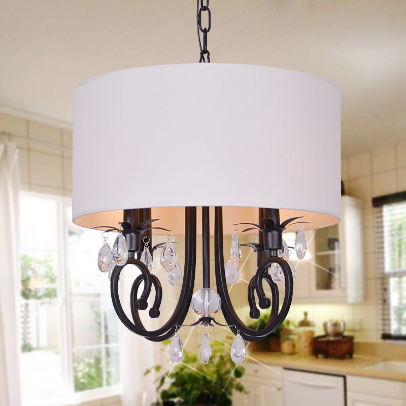 Tela tambor de lámpara colgante blanca 4 luces lámpara de lámpara tradicional accesorio de luz para dormitorio