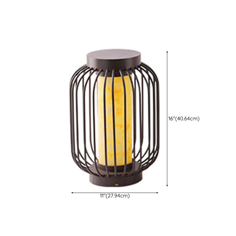 Contemporary Birdcage Outdoor Solar Pillar Lamp in Black for Courtyard