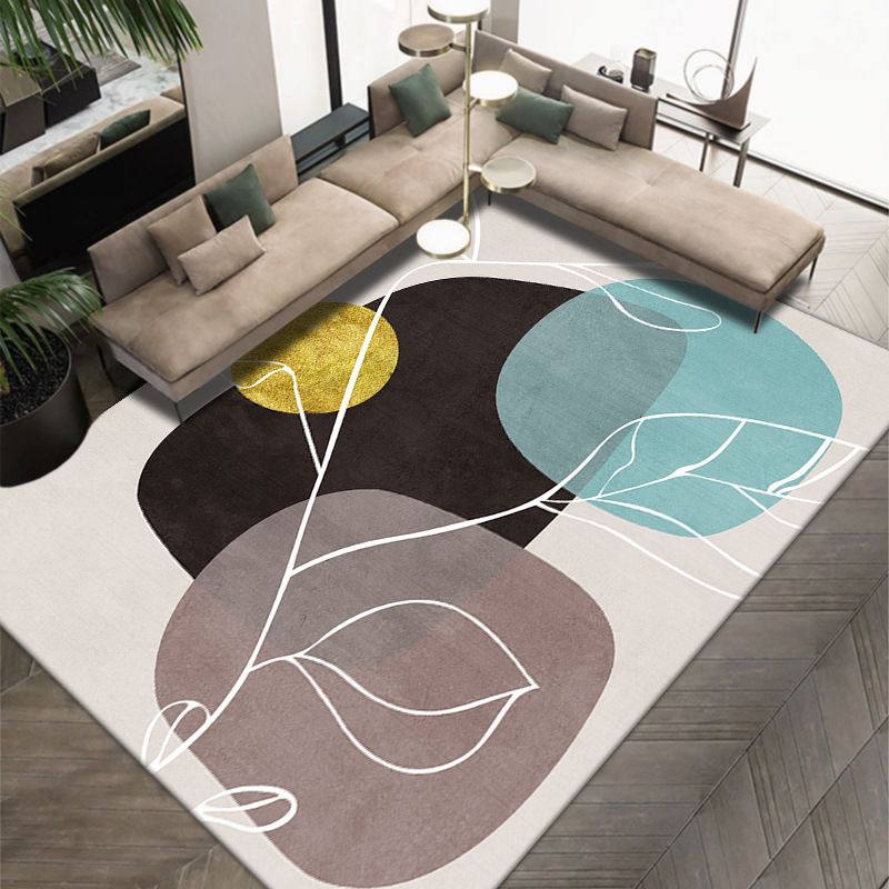 Dark Green Nordic Rug Polyester Contrast Color Rug Washable Rug for Home Decor