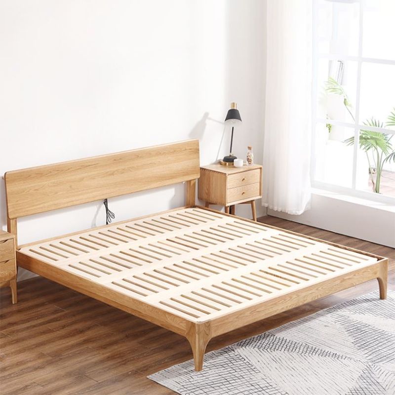 84.26 inch Wide Bed Frame Solid Wood Standard Bed with Headboard
