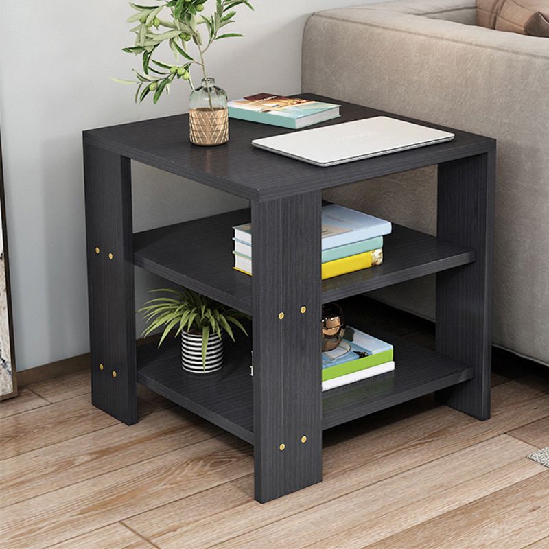 Square Wood 4 Legs End Table Shelf Included Sofa Accent Side Table