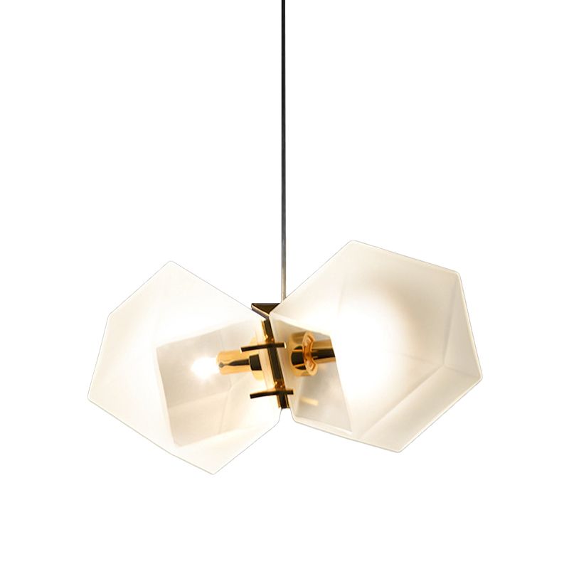 Frosted White Glass Honeycomb Island Lamp Modern Style 2/4/8-Light Brass Ceiling Hang Light for Living Room