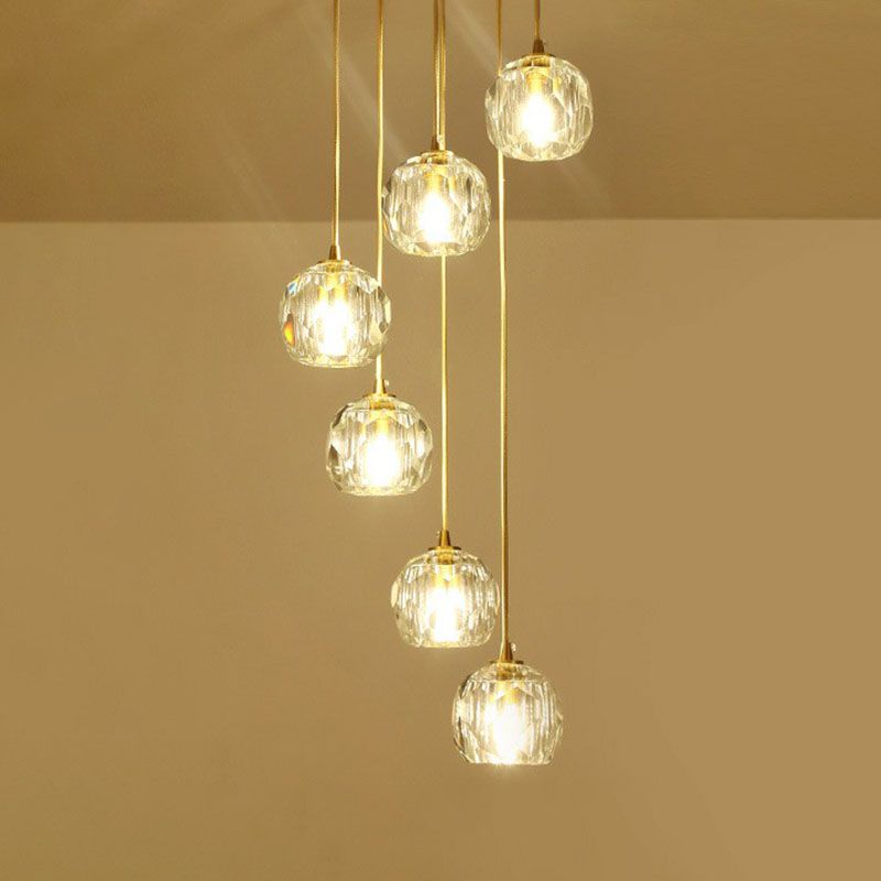 K9 Crystal Clusterkugel Anhänger Leichte postmoderne Gold Finish Hanging Lampe für Treppe