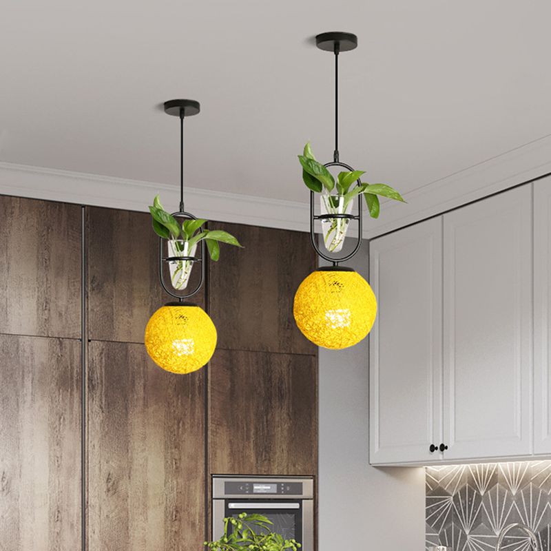 Rattan Globe A sostenere il soffitto macaron 1 ciondolo cucina cucina a testa in beige/rosso/rosa con pentola vegetale