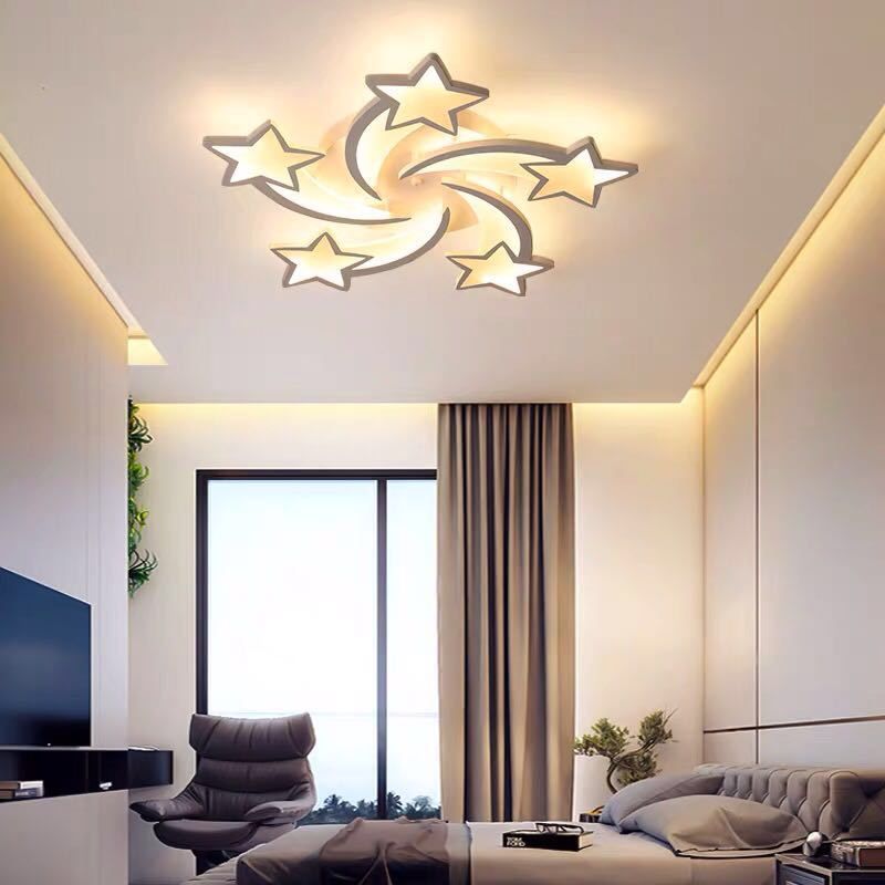 Stars Ceiling Flush Mount Light Contemporary Acrylic LED Bedroom Ceiling Mount Light Fixture in White