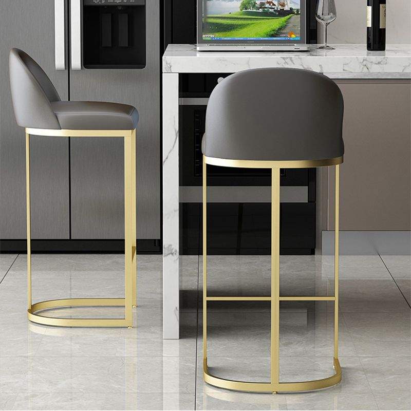 Luxury Leather Counter Stools for Kitchen Low Back Round Stools with Iron Legs